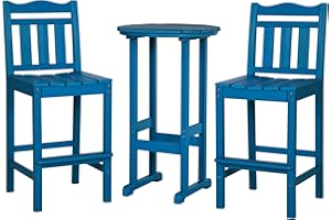 nalone Outdoor Bar Chairs and Table Set, HDPE Balcony Adirondack Chairs and Table 3 Pieces Set, Outdoor Bar Stools Set for Garden, Yard, Backyard(Navy Blue, Bar Chairs with Table)