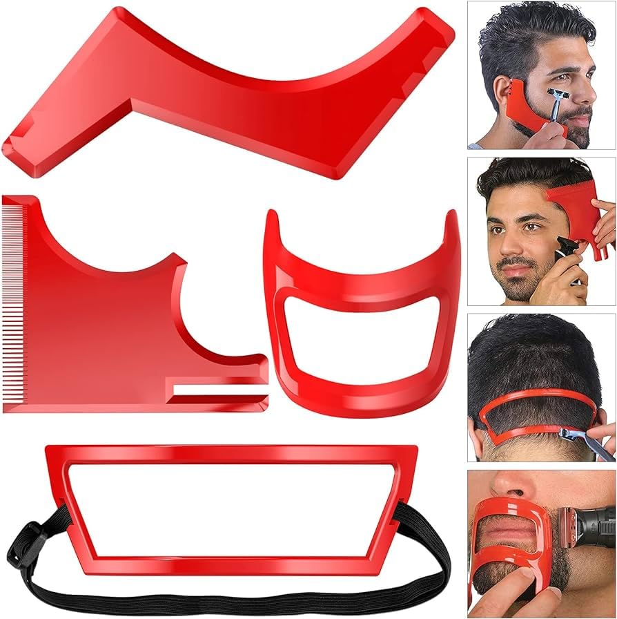 Beard Shaping Tool Kit, 4 Pack Facial Hair Template Beard Trimming Tool Facial Hair Beard Outline Shaper Beard Styling Guide Beard Hair Grooming Stencil Set for Men Styling and Haircut