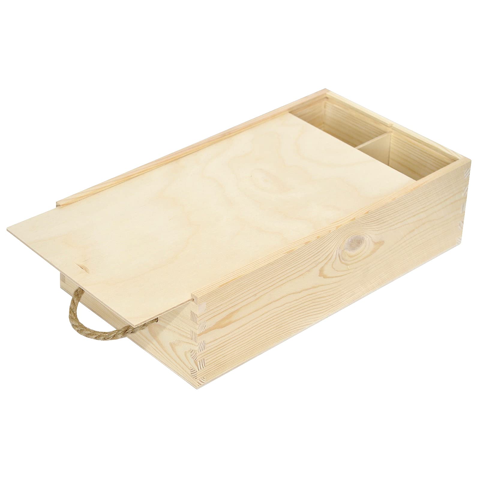 Creative Deco Unpainted Wooden Wine Box with Rope | 2 Bottles | 35x20x10cm (+- 1 cm) | Natural Wood Wine Holder Bottle Easter Gift Storage Box Chest | Presentation Box
