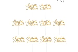 NUOBESTY 10pcs Merry Christmas Cake Topper Reindeer Letter Dessert Food Fruit Topper Cake Toothpick For Holiday Festival Party (Golden)