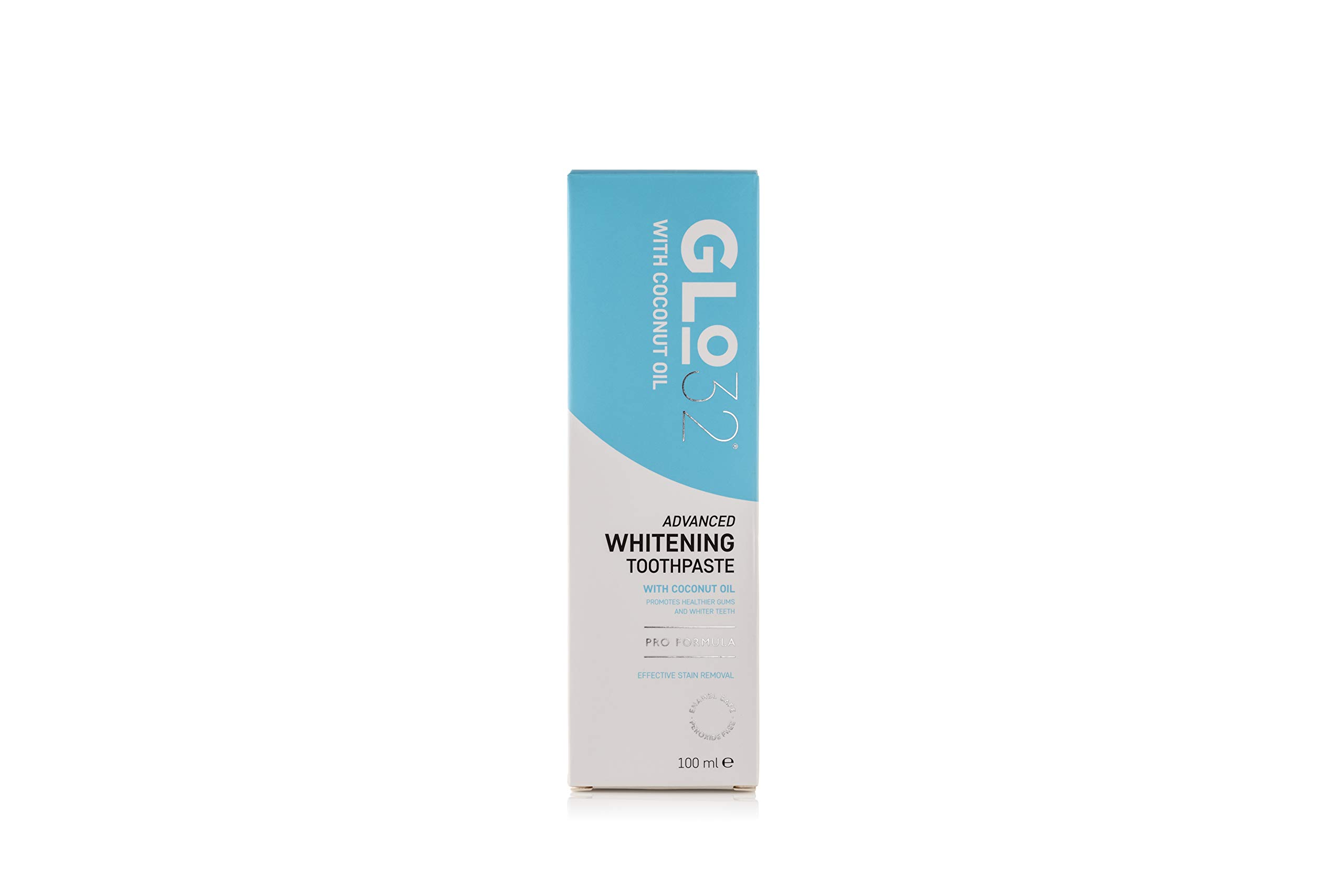 GLO32 - Advanced Teeth Whitening Toothpaste - Effective & Gentle Teeth Stain Remover With Coconut Oil - Promotes Healthier Gums - Freshens Breath - Peroxide Free - Vegan Cruelty Free - 100ml