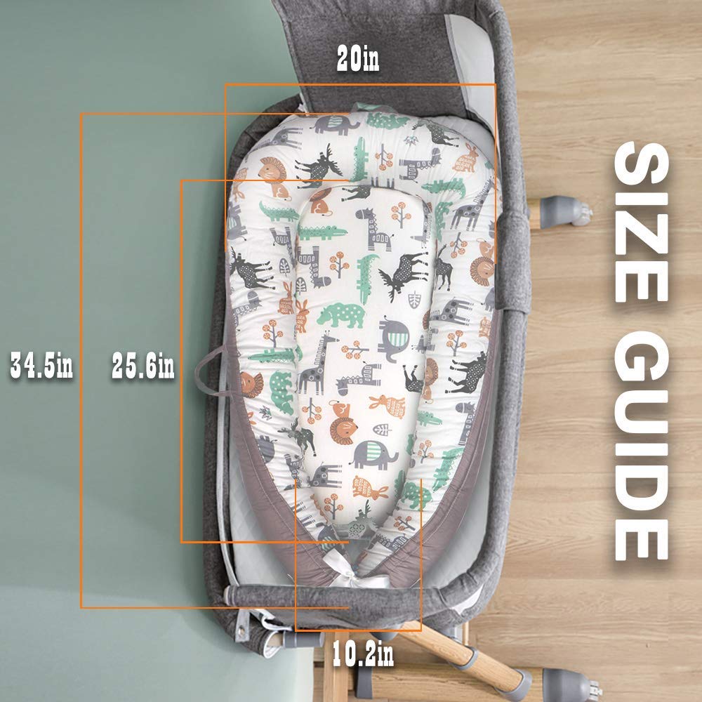 Cosy Nation Baby Lounger, Baby Nest for Co Sleeping Portable Newborn Lounger, 100% Soft Breathable Cotton, Partner for Crib & Bassinet, Perfect for Traveling and Napping, Newborn Shower Gift (Animal): Baby