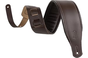 3 inch Top Grain Leather Guitar Strap in Dark Brown With 1/4 inch Foam Wrapped In Dark Brown Garment Leather. Ladder Style Ad