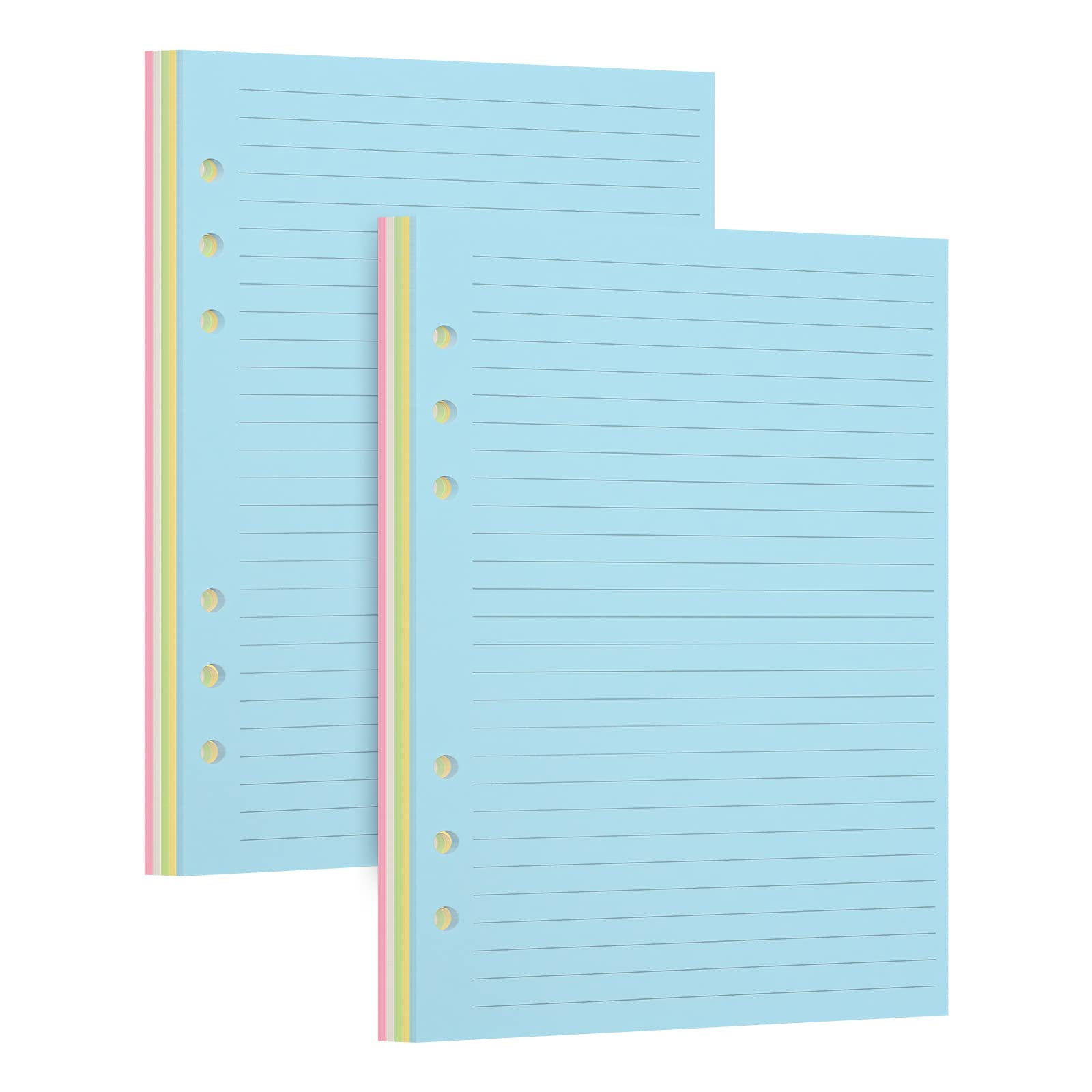 2 Pack A5 Lined Refill Paper,Colored Pages for A5 Refillable 6-Ring Binder Notebook,6-Hole Punched Binder Refill Inserts.Fountain Pen Friendly-Double Sided No Bleed Through.