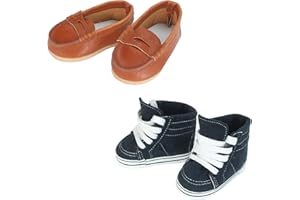 Sophia's 2 Pack of Shoes Includes Slip On Loafers and High Top Shoes for 18 Inch Boy Dolls, Brown/Blue