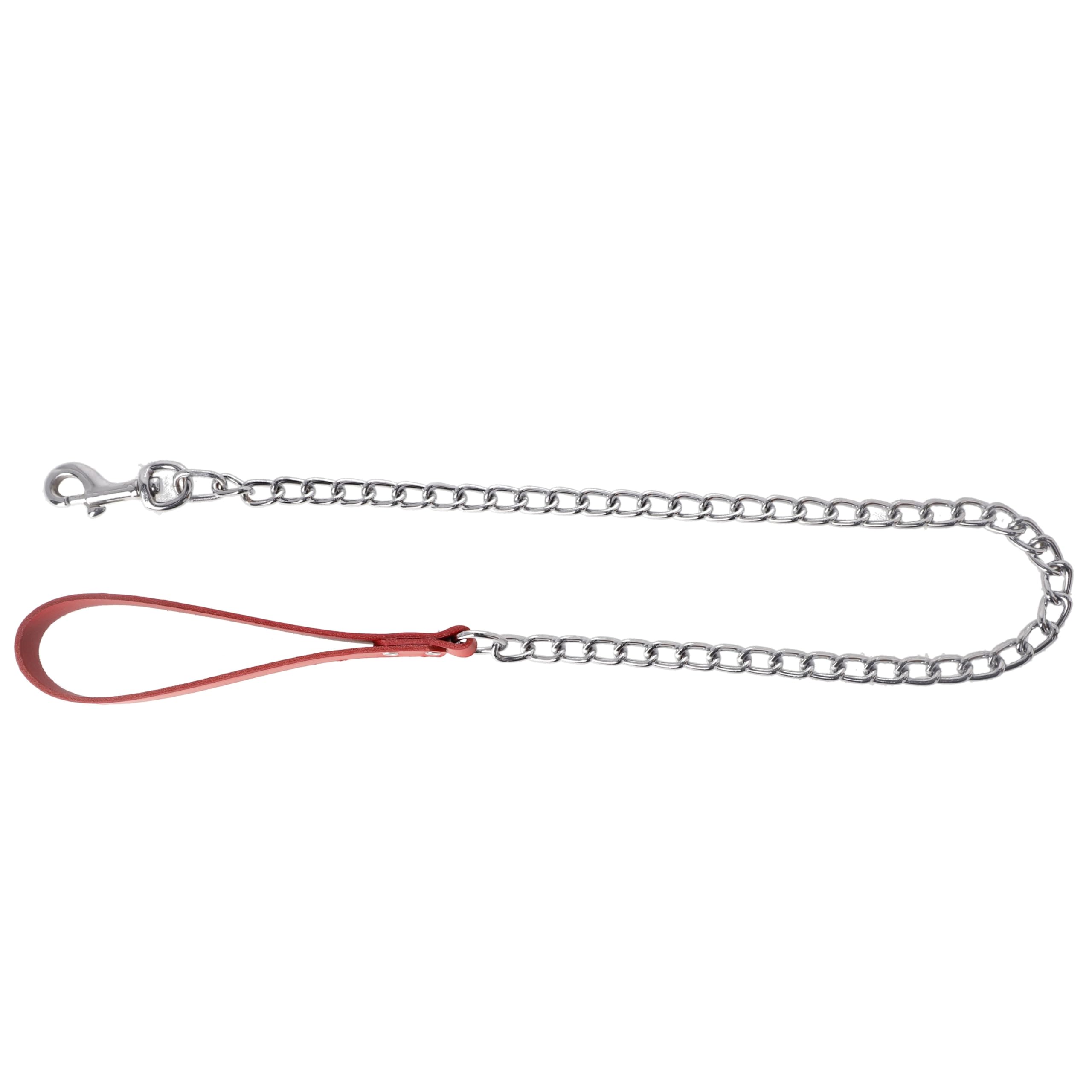 Dingo Chain Leash for Dog with Red Leather Handle, Hanmade Lead with Strong Chains Links 10786