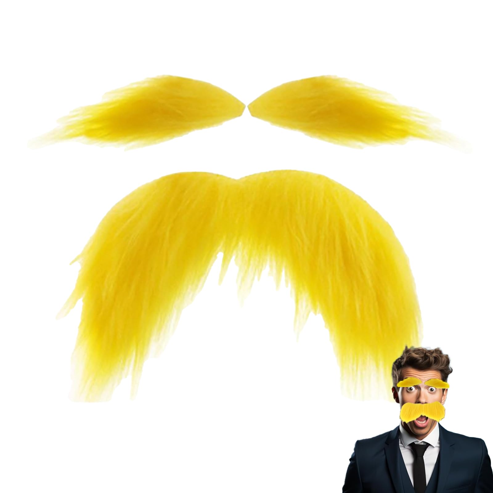 Funny Fake Mustache Kit, Realistic Fake Beard and Eyebrows, Self-Adhesive Stickers Halloween Beard for Adults, Novelty Mustaches for Halloween, Birthday Parties, Festivals, Themed Events (Yellow)