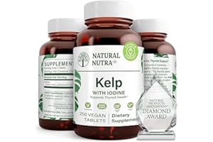 Natural Nutra Kelp Iodine with Potassium Iodide - Thyroid Support Supplement - Immune Strength & Metabolism Balance - Vegan Sea Kelp for Wellness - 225 mcg Iodine - 250 Tablets