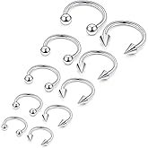 Eakxnig Septum Rings 14G Surgical Steel Snake Bite Jewelry Long Spike & Round Horseshoe Lip Rings Smiley Piercing Jewelry for Women Men 6mm 8mm 10mm 12mm 14mm