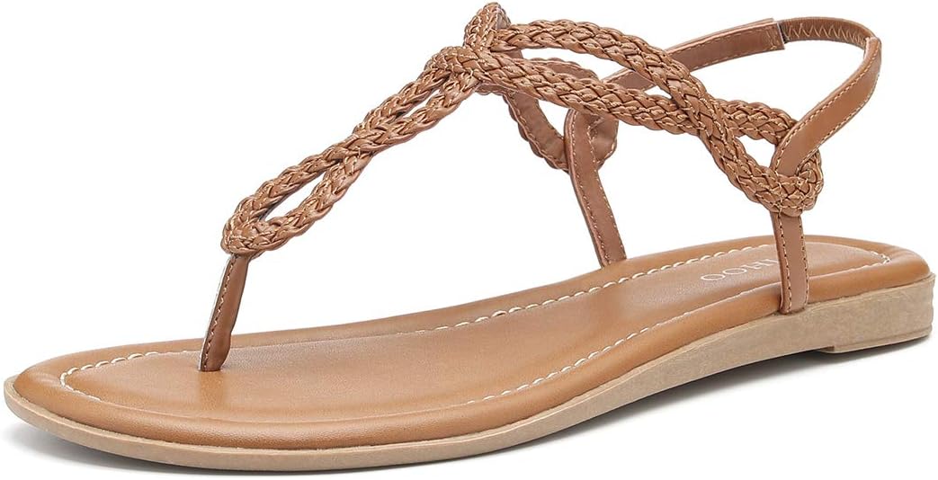 TIHOO Women's Braided T-Strap Sandals Slingback Flats Roman Gladiator Thongs
