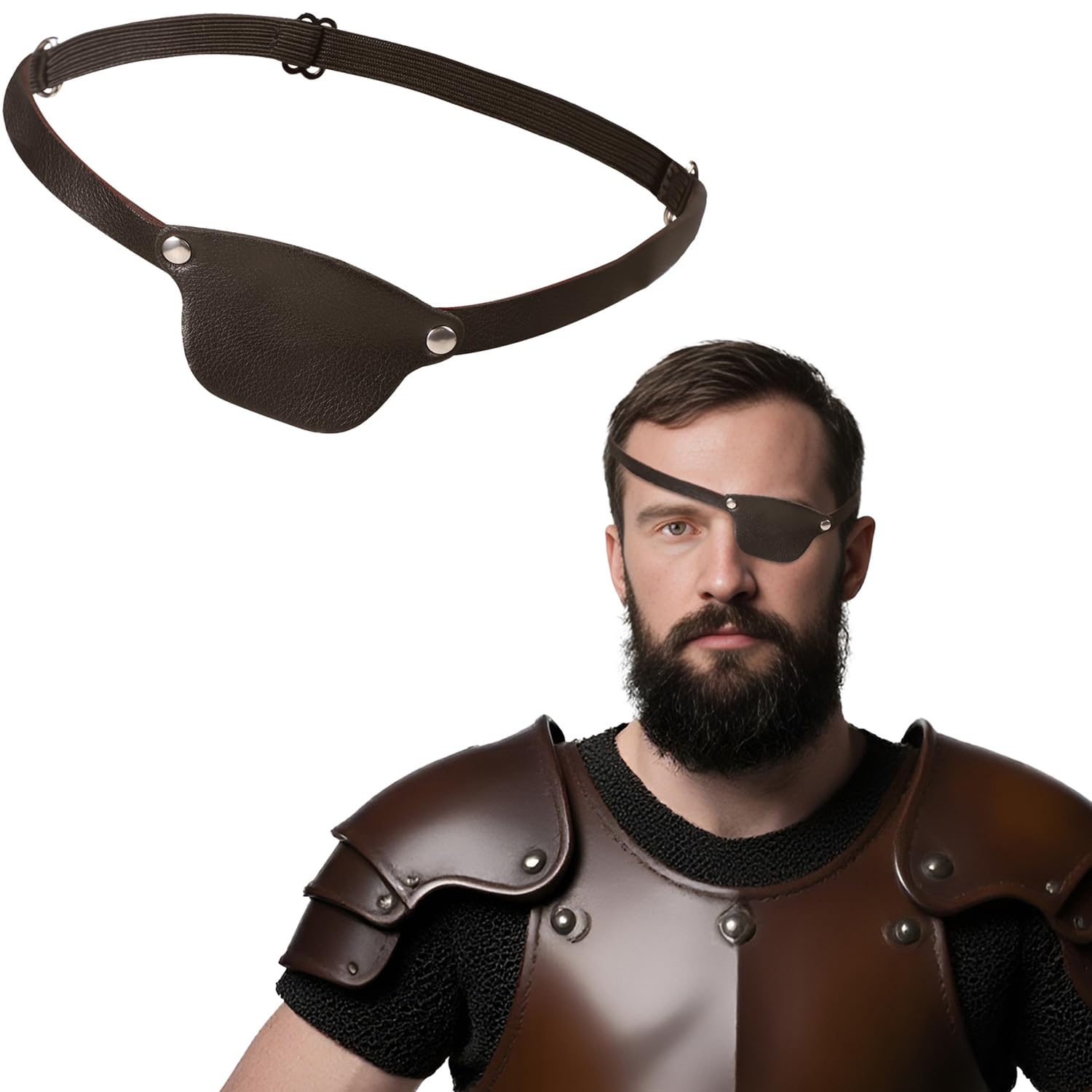 Pirate Eye Patch for Adults Medieval Embossed Pirate Eye Patches Vintage Faux Leather Eyes Mask Cover for Left or Right Adjustable Eyepatch for Halloween Viking Accessories Renaissance Cosplay Costume