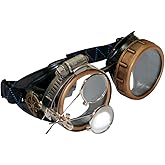 Steampunk Victorian Style Goggles with Compass Design & Ocular Loupe, Rave Glasses