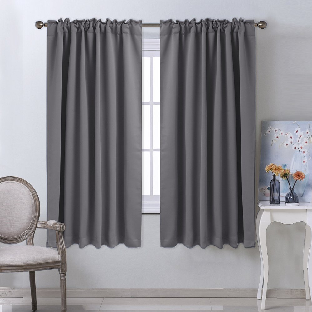 NICETOWN Rod Pocket Solid Blackout Curtains L63 | 2 Panels Gray NTHQRPBLKSLD5263C1