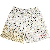 Men's Ice Cream Mesh Graffiti Athletic Shorts Lightweight Quick-Dry Gym Baseball Workout Running Shorts Pants with Pockets