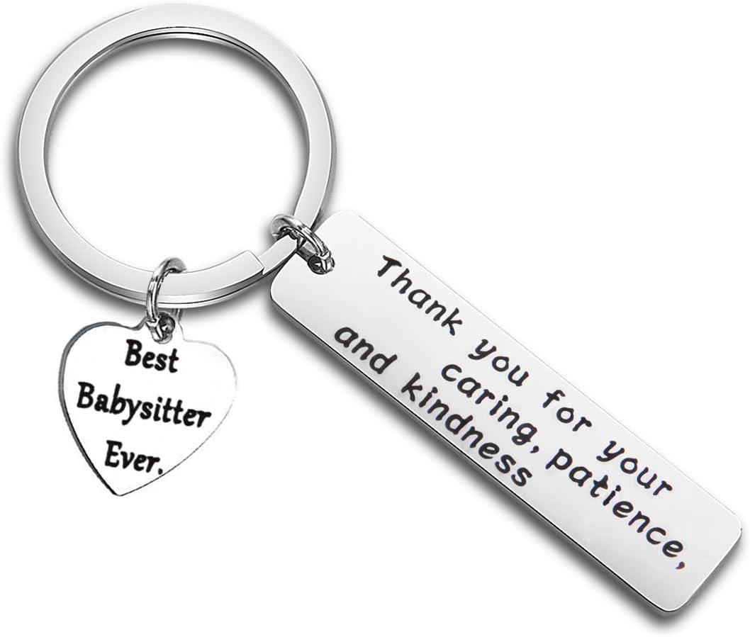 QIIER Babysitter Keychain Babysitter Gift Thank You for Your Caring Patience and Kindness Keychain Nanny Gift
