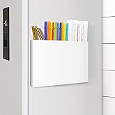 Acrylic Magnetic Straw Holder, Cabinet Straw Organizer with Double Sided Adhesive Tape, Tall Reusable Straw Storage Container, Drinking Straws Dispenser for Fridge, Cupboard Door, Kitchen (White)