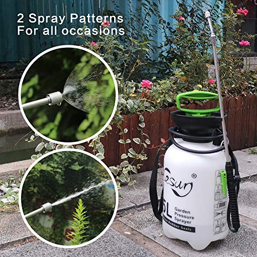 Cesun 1.3 Gallon Viton Pump Pressure Sprayer for Lawn and Garden, Multi-Purpose Sprayer with Telescoping Stainless Steel Wand, Pressure Relief Valve, Adjustable Shoulder Strap (5L Viton)