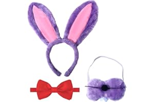 Maazusa 3Pcs Bonnie Costume Accessories Purple Headband with Red Bow Tie Bunny Nose for Party Cosplay