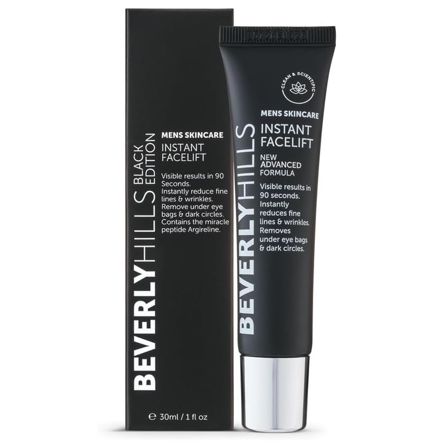 Beverly Hills Men's Instant Facelift & Eye Tuck Serum | 30ml | Eliminates Wrinkles in 90 seconds | Anti-Aging Formula with Veegum & Miracle Peptide Argireline | Ideal for Dark Circles, Puffiness