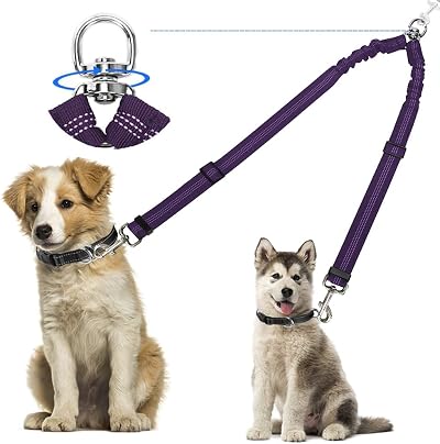 Kelivi Double Dog Lead Coupler No Tangle 360° Swivel Purple
