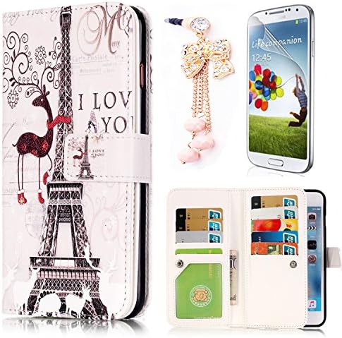 Samsung Galaxy Grand Neo Plus I9060 Case,Sunroyal 9 Card Slot PU Leather Wallet Case Magnetic Detachable Soft TPU Back Cover Flip Stand Case with Golden Bowknot Dustproof Pendant Screen Protector