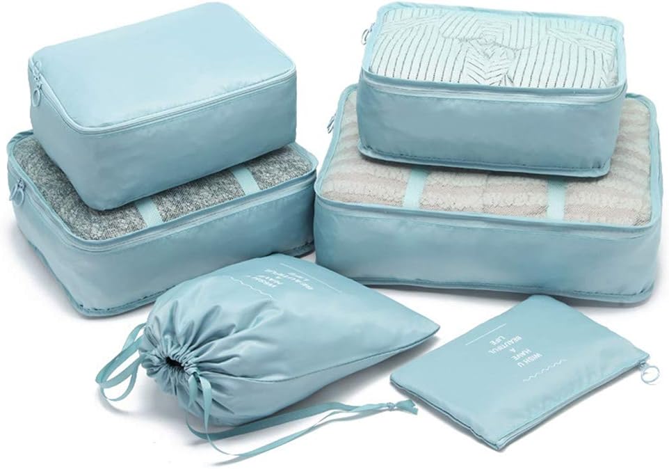 6 Set Travel Storage Bags Packing cubes Multi-functional Clothing Sorting Packages - Blue