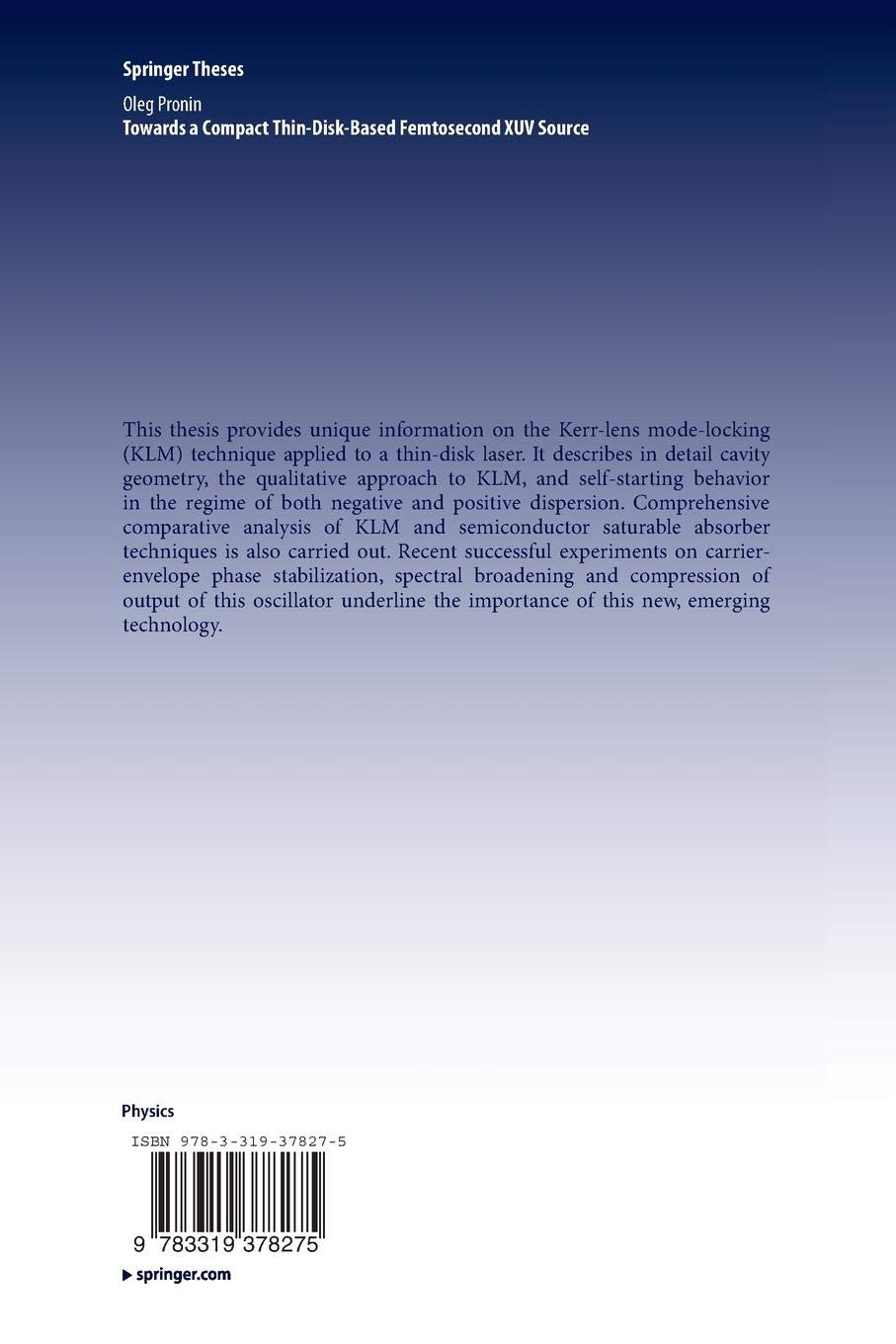 Buy Towards A Compact Thin Disk Based Femtosecond Xuv Source - 