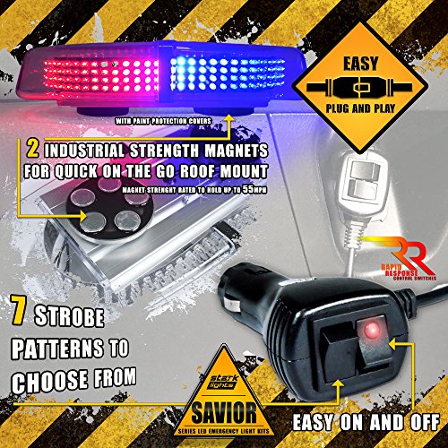 [MAGNETI[MAGNETIC] 240 LED Mini Light Bar Roof Top Emergency Warning Hazard Safety Flashing Strobe Dual Rapid Switch Longer 10FT Cable Car Truck Vehicle - White / Amber - Thumbnail 4