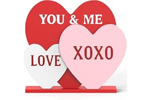 OLANRUN Valentines Day Decorations, XOXO Love Conversation Hearts Decor, Handmade Freestanding Wooden Heart Sign, Romantic Va