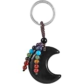 moonsix Crystal Crescent Moon Keychain with 7 Chakra Beads | Natural Reiki Healing Stones Keyring Charm Decor for Unisex