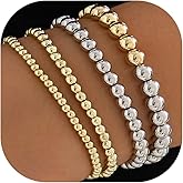 LXSSLY 5Pcs Gold Bead Bracelets Set for Women,14K Gold Plated Stackable Bead Ball Bracelets Set,Adjustable Chunky Bangles Bracelets,Boho Stretch Bead Ball Bracelet for Women
