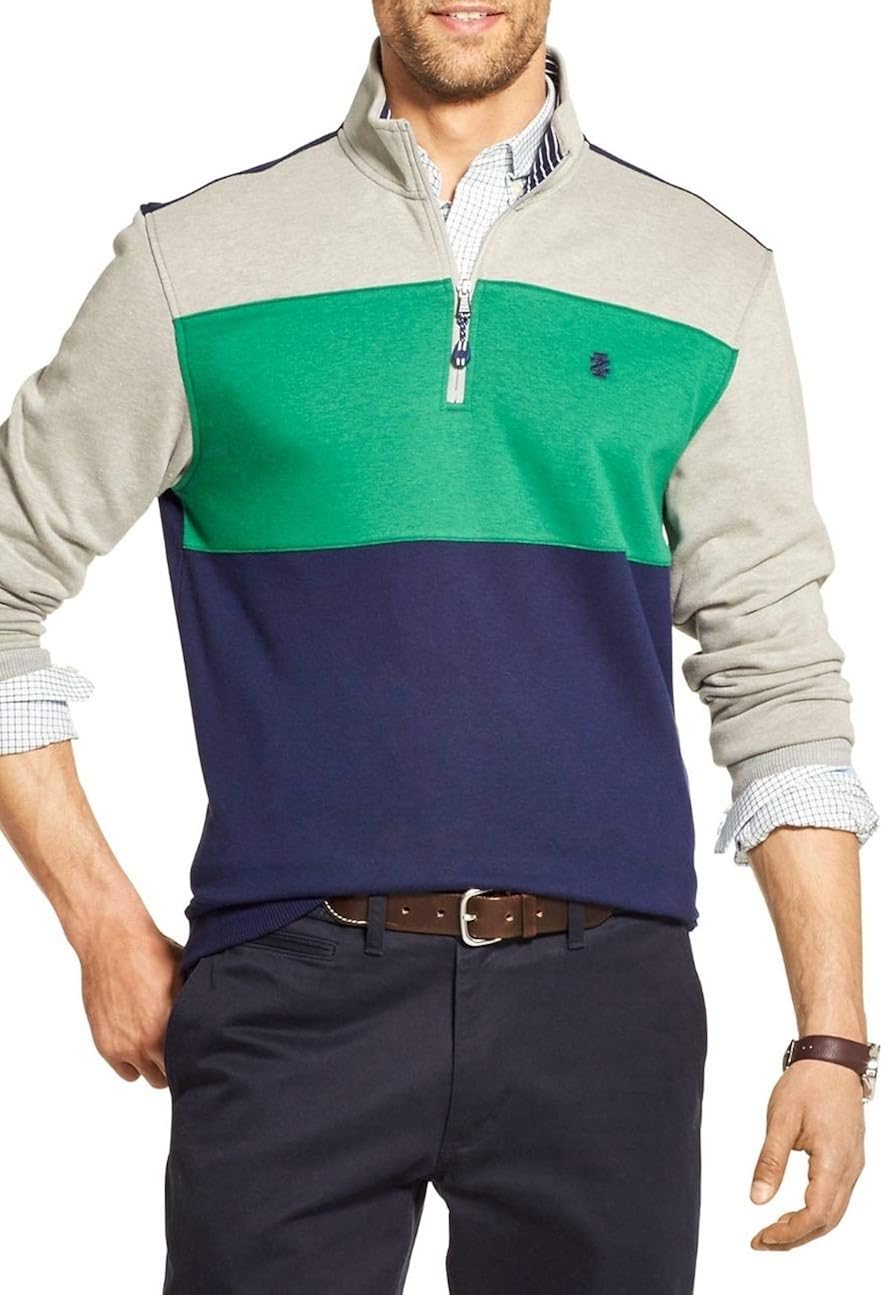 IZOD Men's Big and Tall Advantage Performance Colorblock Quarter Zip Fleece Pullover at  Men’s Clothing store