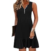 ETCYY Sundresses for Women 2026 Vacation Beach Dress V-Neck Pleated Ruffle Dresses Button Down Sleeveless Summer Dresses
