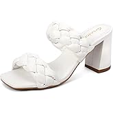 Greatonu Women's Braided Heeled Sandals Square Open Toe Sandals for Women 2026 Summer Heels Slip On Dressy with Block Heel 3.35 Inch