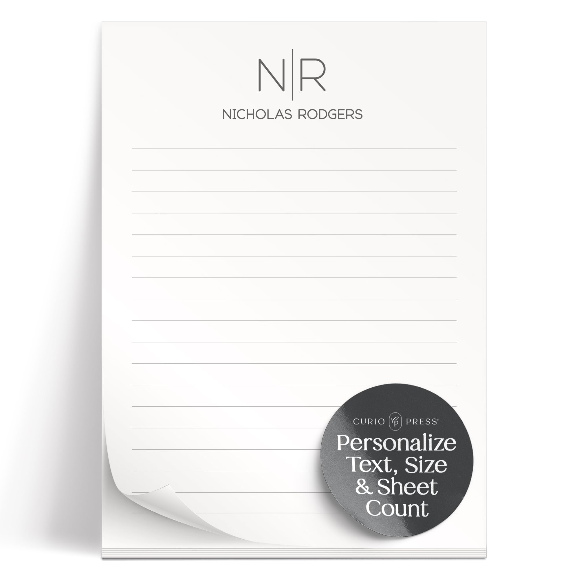 Personalized Stationery Notepads for Women & Men, 50-100 Sheets Custom Notepads Personalized with Name and Monogram Initials Custom Stationery Note Pads for Memo, To Do List -Thin Line Pad