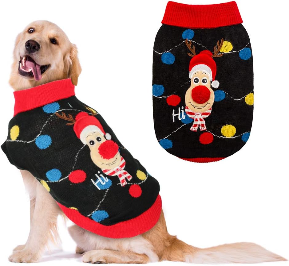 HOMIMP Christmas Dog Jumper Sweater Fairy Lights Reindeer Ugly