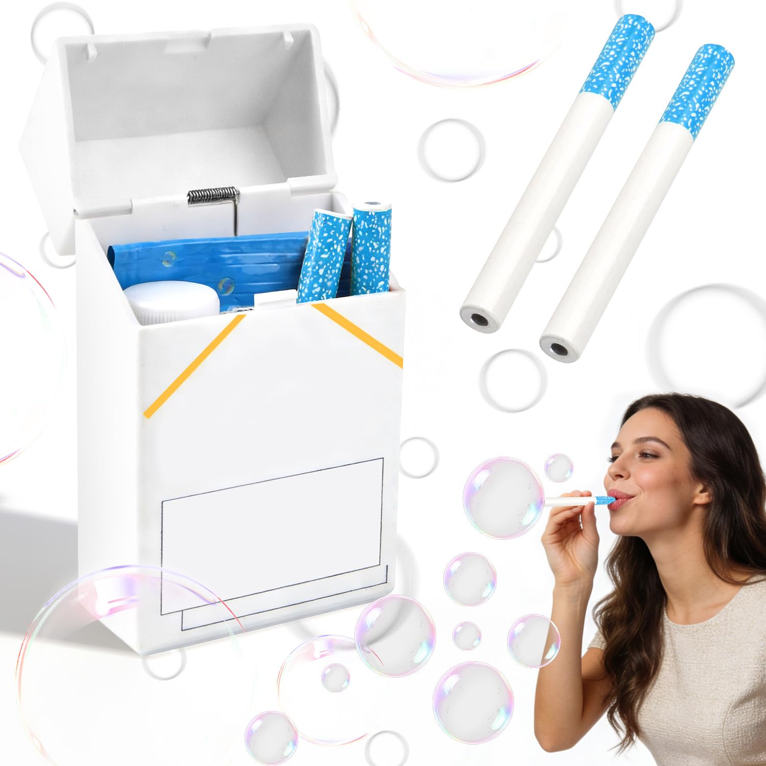 Vibbang Bubble Cigarettes Blowing Stress Relief Toys, Bubble Machine for Men Women, Fake Realistic Mini Bubbles Wand Toys with 1 bag of Bubble Liquid, for Men Women Birthday Party Funny Gifts