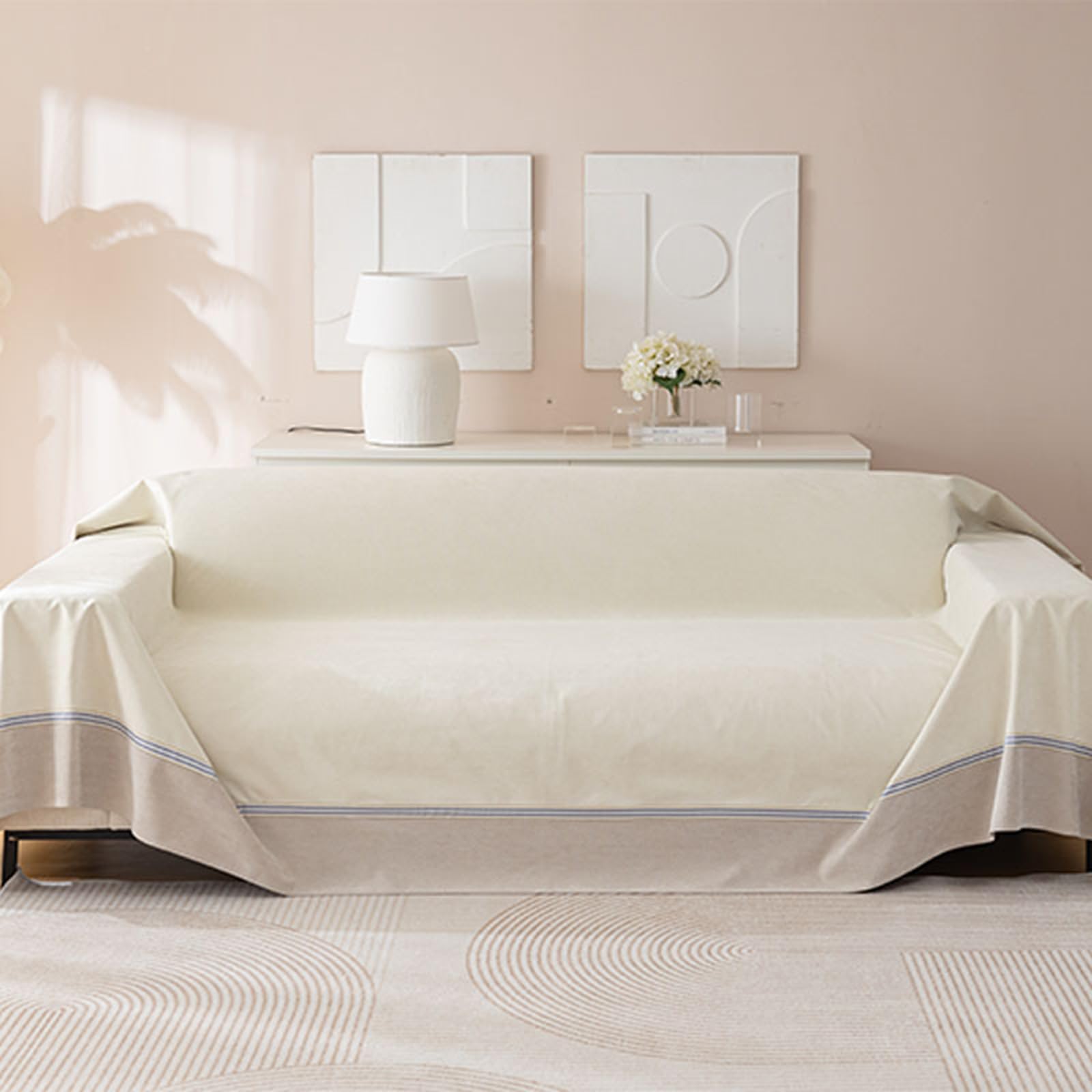 Photo 1 of Mxaeyr Waterproof Sofa Cover for Pets, Beige White Couch Covers for Sectional Sofa, Simple Style Sofa Covers for 3 Cushion Couch, Waterproof, Durable and Washable, XXL 79" x 134"