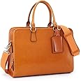 Kattee Genuine Leather Briefcase for Women, Large Capacity Laptop Bag with Luggage Tag