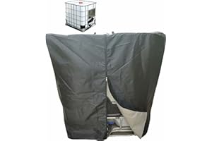 ASKINDS IBC Tote Cover with Zipper On One Side, Foil Cover Sun Protective Hood for Rain Water Tank 1000 L(275 Gallon) IBC Container Black