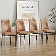 RDUEEI Modern Dining Room Chairs Brown, Metal Chairs Set of 4 with Leathaire Fabric and Chrome Leg High Back, Metal Kitchen Sillas para Comedor for Living Room (BR-4)
