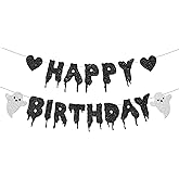 Happy Birthday Banner Halloween Birthday Banner Black Glitter Halloween Birthday Party Decorations for Wall Home Scary Party Supplies