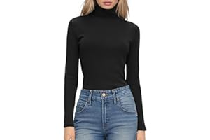 Hotouch Women's Turtleneck Long Sleeve Shirts Casual Basic T Shirts Lightweight Base Layer Solid Slim Fit Tops