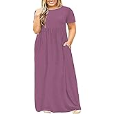 Kancystore Women's Short Sleeve Plus Size Maxi Dress with Pockets Loose Casual Summer Dresses XL-5X