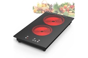 GIHETKUT Electric Cooktop, Built-in and Countertop Electric Stove Top, 2100W 110V Electric Cooktop, 9 Heating Level, Timer & 