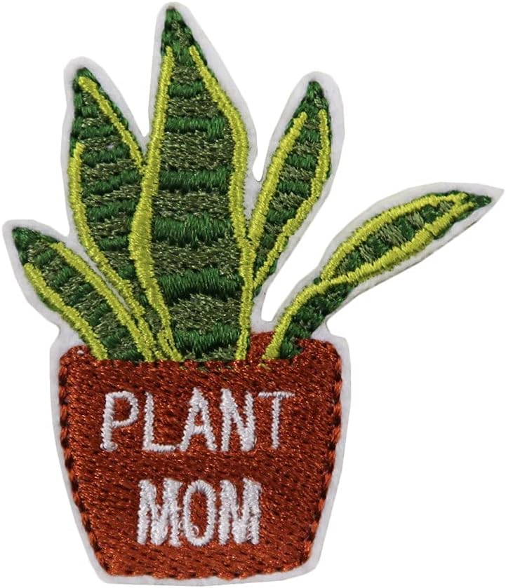 Mixed Media - Plant Mom Lady Snake Plant Embroidered Iron On Patch for Plant Mother