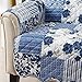 Great Bay Home Patchwork Scalloped Printed Furniture Protector Stain Resistant Loveseat Cover (Loveseat, Navy)