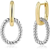 14K Two Tone Gold Silver Hoop Earrings for Women Drop Dangle Paperclip Earrings Convertible Link Chain Earing