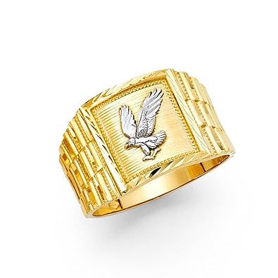 Ioka 14k Solid Yellow Gold 14mm Flying Eagle Mens Ring