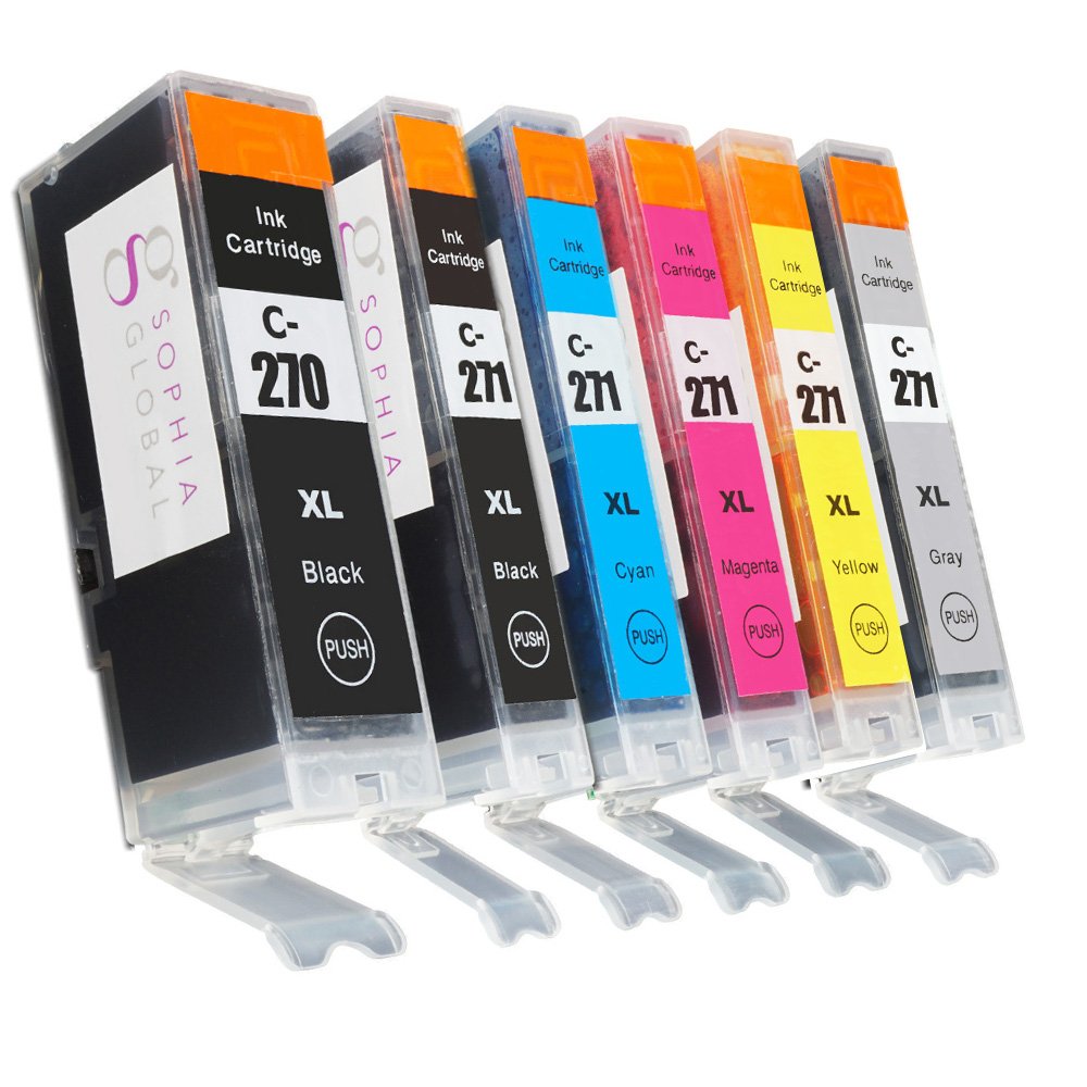 Sophia Global Compatible Ink Cartridge Replacement for Canon PGI-270XL and CLI-271XL (1 Large Black, 1 Small Black, 1 Cyan, 1 Magenta, 1 Yellow, 1 Gray)
